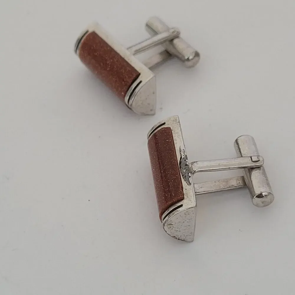 Dandy Lo Vintage Goldstone Cufflinks Silver Tone Rectangle‎ Retro 50-60s Sparkle